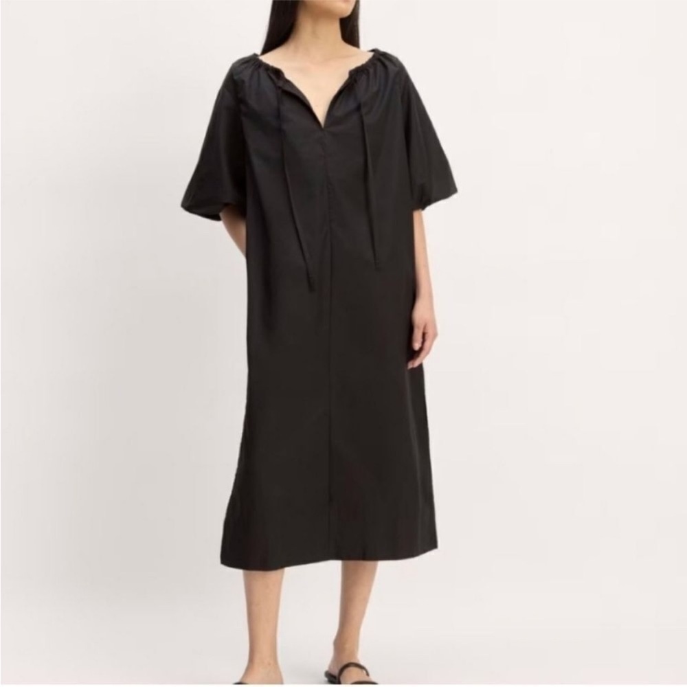 NWT Everlane Supima Cotton Puff Sleeve Maxi Dress Black XS Quiet Luxury